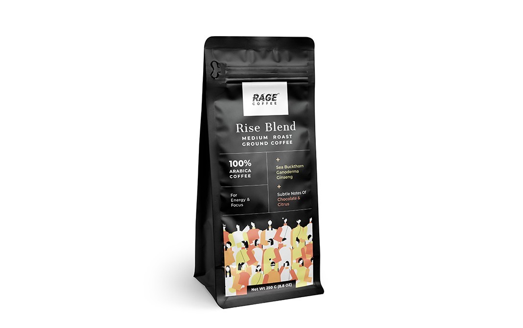 Rage Coffee Rise Blend Medium Roast Ground Coffee Home Strainer   Pack  250 grams